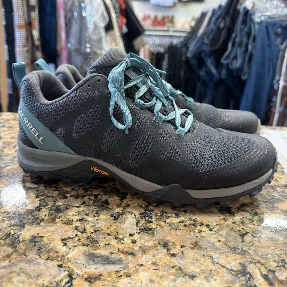 Merrell J52910 Women’s Hiking Trail Shoes Vibram Sole Gray Blue Size 8.5